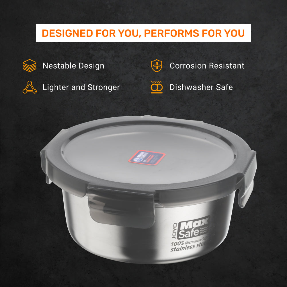 Round Stainless Steel Container, Round Microwavable Food Storage Container