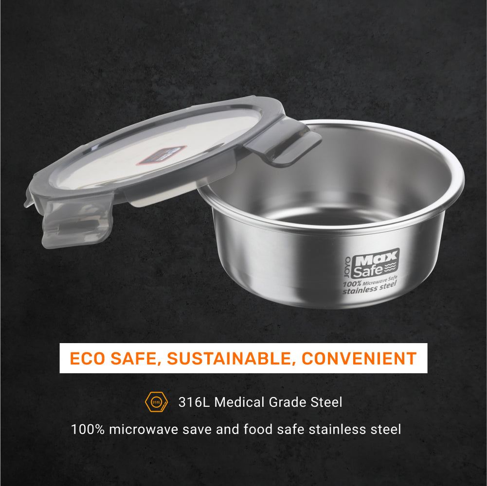 Round Food Container  100% Microwave Safe Stainless Steel