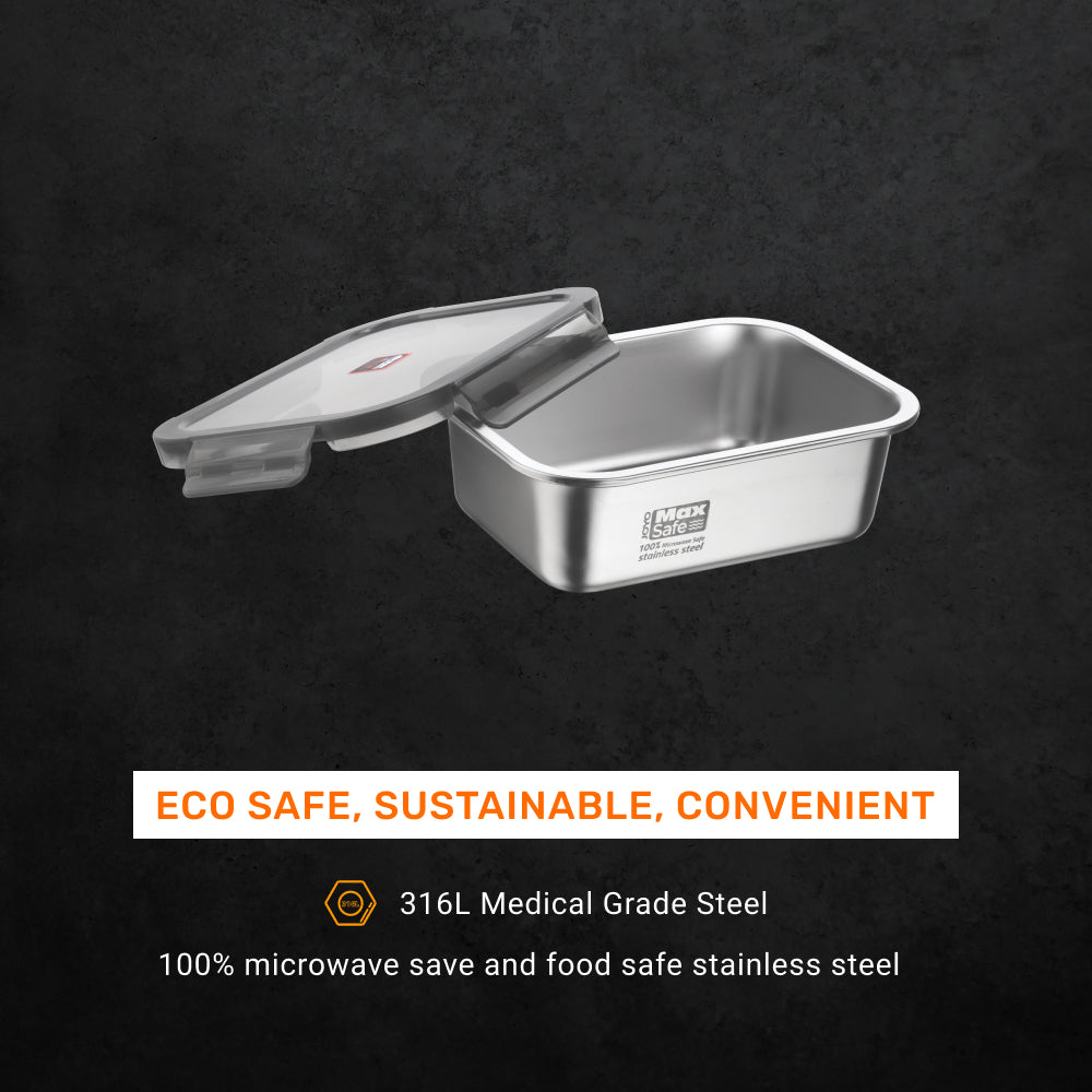 Rectangular Stainless Steel Containers | Microwave-Safe Red / 51 Ounces